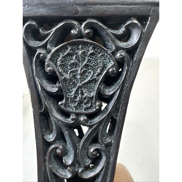 Set 2 Rustic Resin Dark Wood Pattern Pillar Candle Holders 11 Inch Ornate Metal - Picture 13 of 14